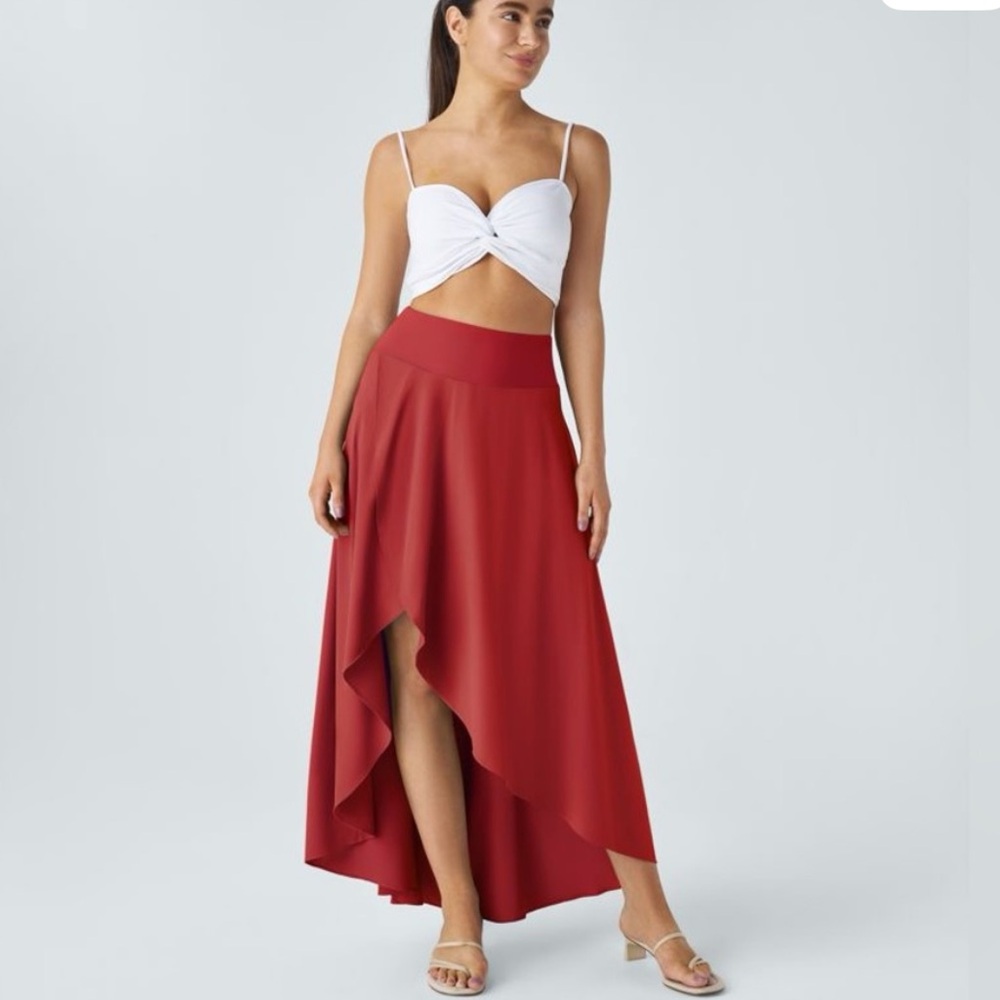 HALARA Scarlet High-Low Ruffle Skirt